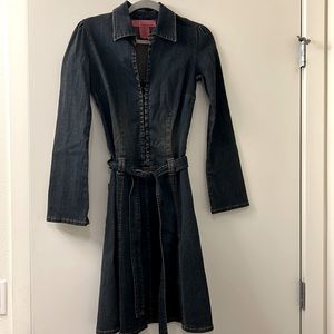 Hot Kiss Vintage 90’s dark denim long sleeved flare with belt dress, size M